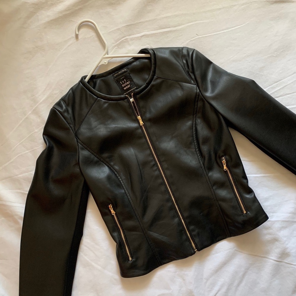 Zara black leather jacket NWT